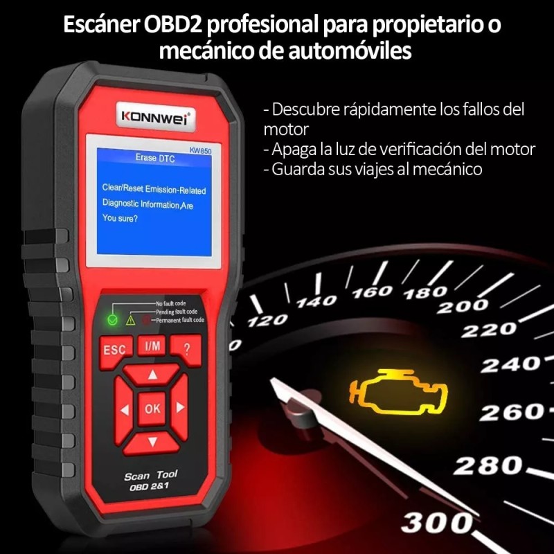 KW Escaner Código Diagnóstico De Automotriz Obd2 Konnwei Kw850