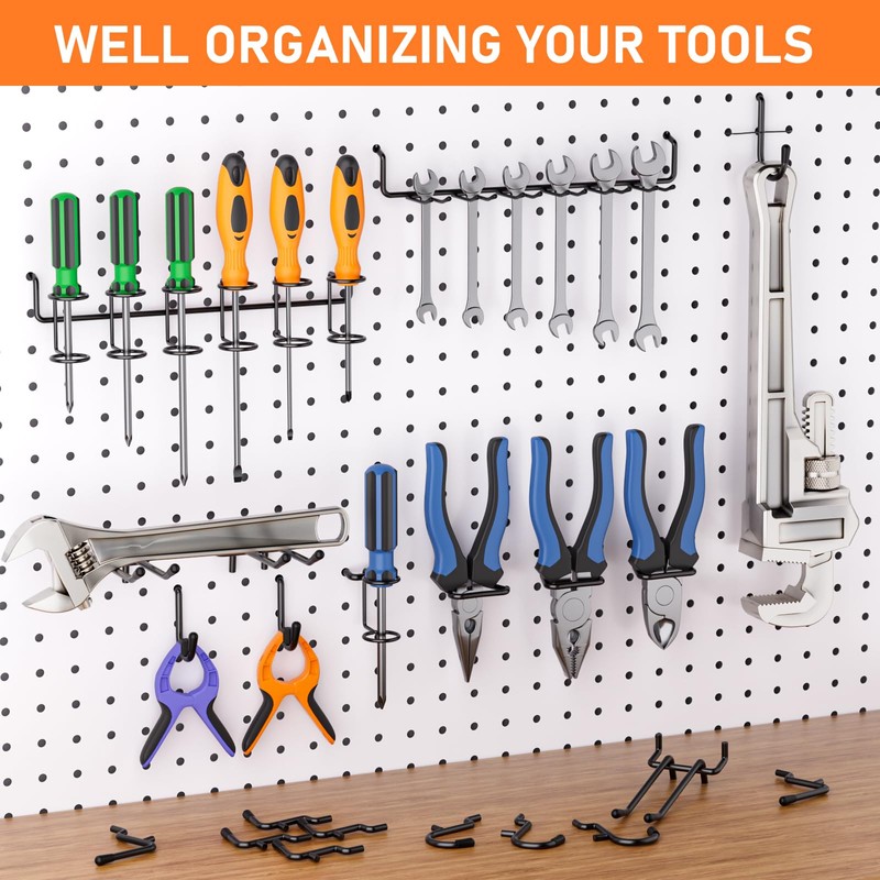 INCLY 176PCS Extra Thick Pegboard Hooks, 1/4" Heavy Duty Black