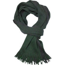 Rotfuchs Men's Scarf Cuddly Scarf Knitted Scarf Striped with Checked Pattern 100% Wool Made in Germany - Green