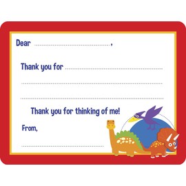 Script and Scribble Dino Fun Fill-in Thank You Note Cards for Kids, 5.5" X 4.25" Notecards with White Envelopes