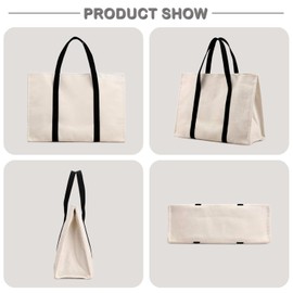 Wallage Canvas Tote Bag for Women Large Capacity Work Bags Multi-Pocket Handbag Casual Briefcase for Office Commuter College Travel Bags White