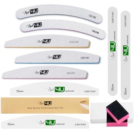 Manicure Set 12pcs Nail Files Half Moon Curved Straight Buffers Blocks Professional Emery Board Tools For Nail Grooming and Styling Different Gradation 120/150 100/180 180/240