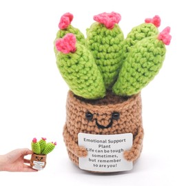 LKNBIF Crochet Succulent Doll, Positive Succulent Ornament Knitted Potted Plant Emotional Support Toy with Positive Card Cactus, for Adults Kids Friends Home Office Decoration, Fiber Yellow