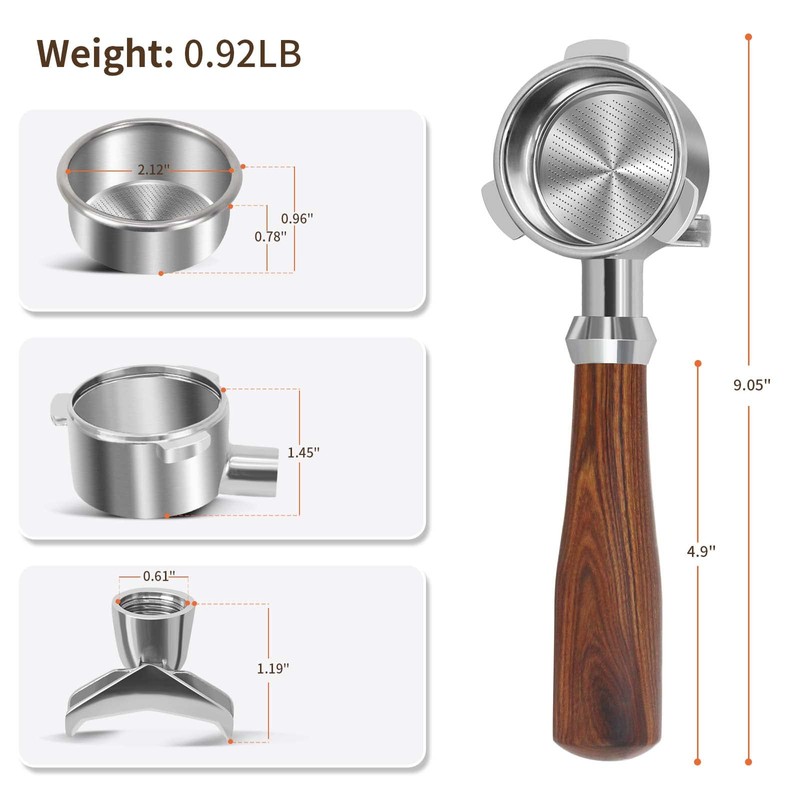 54mm Espresso Double Spouts Portafilter with 3 Ear, Espresso Accessories,Stainless