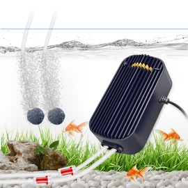 QZQ Aquarium Air Pump Silent Adjustable Fish Tank Air Pump Powerful Oxygen Pumps with 2 Outlet Included Accessories Suitable Fish Tank from 10L to 450 Liters（3W）