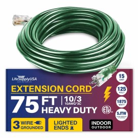 LifeSupplyUSA 75ft Power Outdoor Extension Cord & Indoor - Waterproof Electric Drop Cord Cable