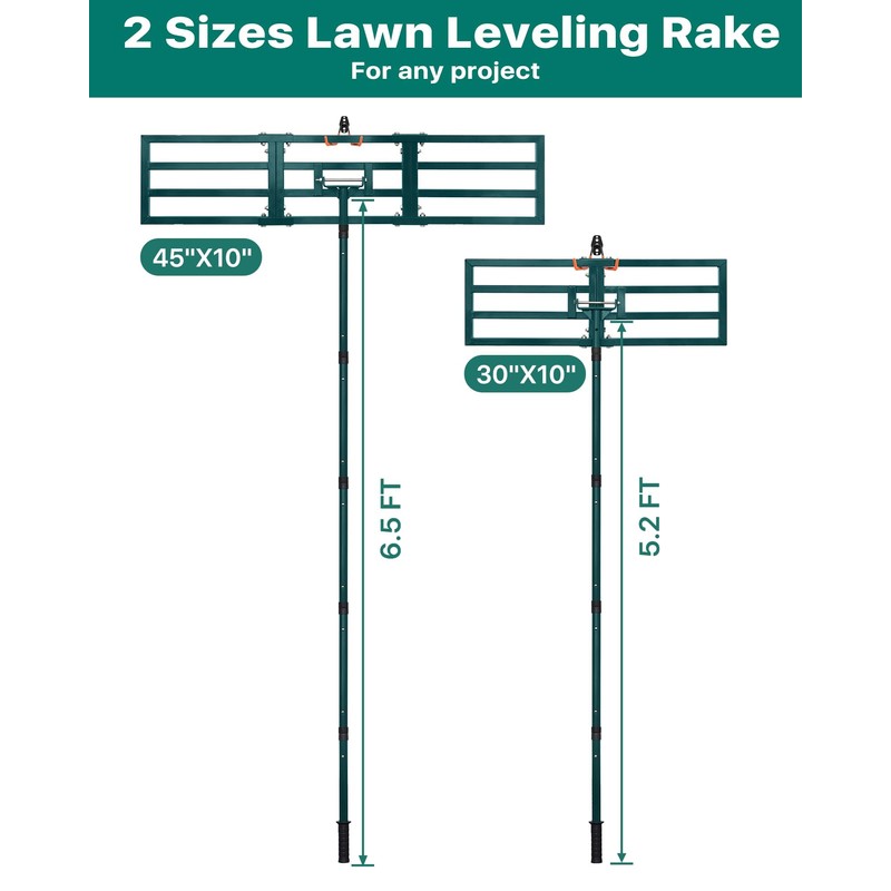 Forvenora Lawn Leveling Rake 45"x10", Yard Leveling Rake with Wall-Mount
