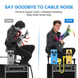 Heams Professional 6 Pack of 6 Inch Guitar Patch Cable, Noise Free and Long-Lasting Guitar Pedal Cable, Right Angle Pedal Board Cables, Colorful