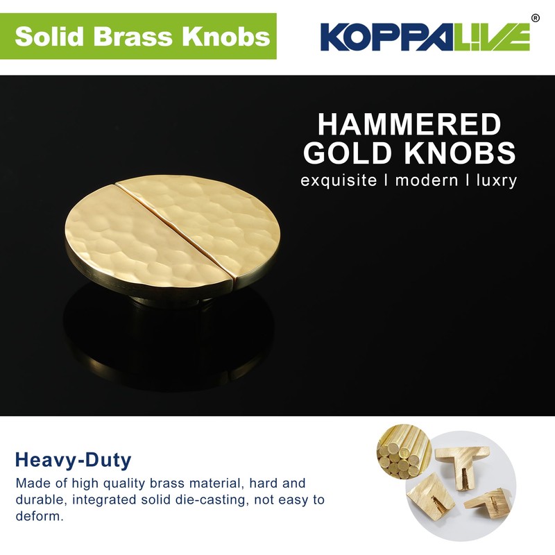 KOPPALIVE 5-Pack Solid Brass Cabinet Knobs, Semicircle Gold Drawer Knobs,