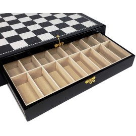 17 inch Black and White High Gloss Chess Storage Board Chest With 2 Drawers