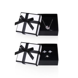 Pack of 2 Small Gift Boxes, 7.5 x 7.5 x 3.5 cm, Jewellery Gift Boxes, Gift Box with Bow, Earrings, Necklace, Gift Box (White)
