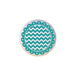 Teal Blue - Scalloped Zig-zagged Circles Stripes - DECORATIVE Glossy CERAMIC Cupboard Cabinet PULLS Dresser Drawer KNOBS