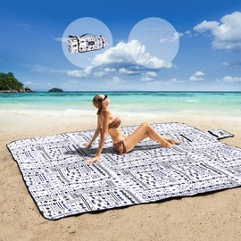 ZAZE Picnic Blankets Beach Blanket with Stakes, Thick 3-Layer Waterproof Sandproof 80 * 80 Oversized Mat, Foldable Extra Large Big, Machine Washable Accessories for Outdoor Camping Park (Black Blue)