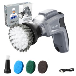 MR.SIGA Electric Spin Scrubber for Kitchen and Bathroom Cleaning, Waterproof Rechargeable Cordless Spin Scrubber with 5 Replaceable Cleaning Brushes and Pads