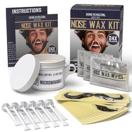 Viking Revolution Nose Hair Waxing Kit for Men - Quick Kit Men with 24 Wax Sticks - Nose Hair Wax Kit Includes Mustache Sticker Guard and Post-Wax Calming Wipes with Aloe Vera (3.5 oz)