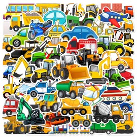 Pack of 60 Children's Car Stickers, Excavator Sticker Set, Waterproof Vinyl Sticker with Construction Site Vehicles, Fire Brigade, Tractor Trucks, Stickers for Laptop, Skateboard, Scrapbook, Suitcase,