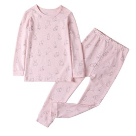 Owlivia 100% Organic Cotton Baby Long Sleeve Pajama Sets, Toddler Boy Girl 2-Piece Sleepwear(2-3T, Pink Rabbit)