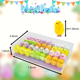 DearSun Pack of 36pcs, 1.35 inches High Little Mini Chicks Easter Tiny Chenille Chicks Easter Bonnet Decoration Party Cake Decoration (Rainbow Multicolor)