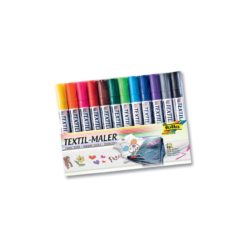 Folia Fabric Markers, 12 Pens (Pack of 12)
