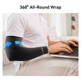 [360° Full Coverage] Copper Arm Sleeves for Men & Women, [Ultra Breathable] Arm Brace for Forearm, Bicep, Triceps, Tennis Elbow, Basketball, Golf, Arthritis, Tendonitis, Bursitis (Black, L/XL)