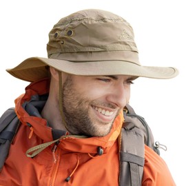 TOP-EX XL/XXL Sun Hat Men, Wide Brim UV Safari Bonnie Hats for Summer Outdoor Hiking Fishing Walking, Waterproof & Windproof Khaki 63-66cm