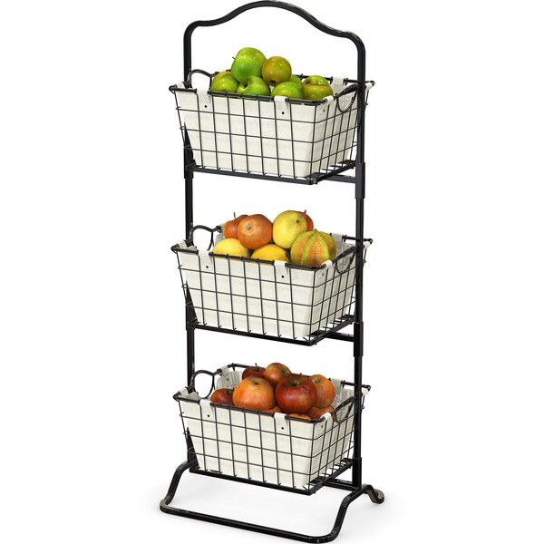 SimpleHouseware 3-Tier Rigid Wire Market Fruit Basket Stand, Black