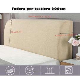 Headboard for Bed, Headboard Cover Dustproof Stretch Bed Headboard Padded Cover with Padded Bedroom Headboard Beige 200 cm, Suitable for 190-210 cm Headboard