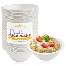 CHEF ROYALE - 25x 8oz Disposable Sugarcane Bowls Eco-Friendly Bagasse Compostable Bowls and Perfect for Hot/Cold Foods - Soup Salad Dessert Bowl Ideal for BBQs, Picnics (25, 8oz)