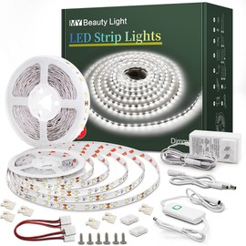 Led Strip Lights 50.5ft White Dimmable Led Light Strip Flexible Rope Lights Kits with 24v Etl Power Supply, Adhesive Clips, Dimmer Switch and Connectors for Indoor Decor