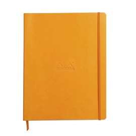 Rhodia Rhodiarama 117715C Notebook with Soft Cover in DIN A4+ Format, 220 x 297 mm, 80 Sheets, Micro-Perforated, Ruled, with Elastic Band, Bookmark, Stretchy Inner Pocket, Pack of 1, Orange