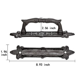 INIRET 4 Packs Heavy Duty 8.9" barn Door Handles,Large Rustic Carved Door Pull，Dark Brown Cast Iron Rustic Vintage Gate Fence Outdoor Garage Closet Drawer Cabinet Handles