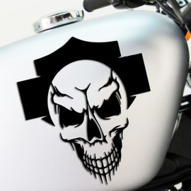 Motorcycle Stiker with Skull Waterproof Vinyl Decal for Harley Motorbikes and Helmets (Black, 2.5" x 3")