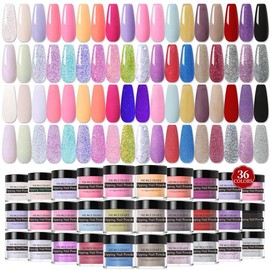 NICOLE DIARY Dip Powder 20/36 Colors 10g Neon Purple Dip Nails Powder Starter Kit with Base Activator & Top Coat for Beginners French Nail Art Salon Style Manicure Nail Care - Color: Spring Summer 36 colors(without tools)