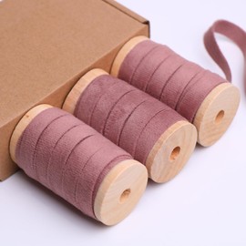 BYZANDQI Velvet Ribbon 15 m x 1 cm Velvet Decorative Ribbon Set with Wooden Spool Ribbon Jewellery Ribbon Gift Ribbon Christmas 3 Roll (Rose Gold)