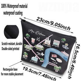 WZMPA New Orleans City Map - Bolsa de cosméticos de Nueva Orleans, regalo de viaje de recuerdo de Nueva Orleans, relación de larga distancia, bolsa de maquillaje con cierre para familiares y amigos,
