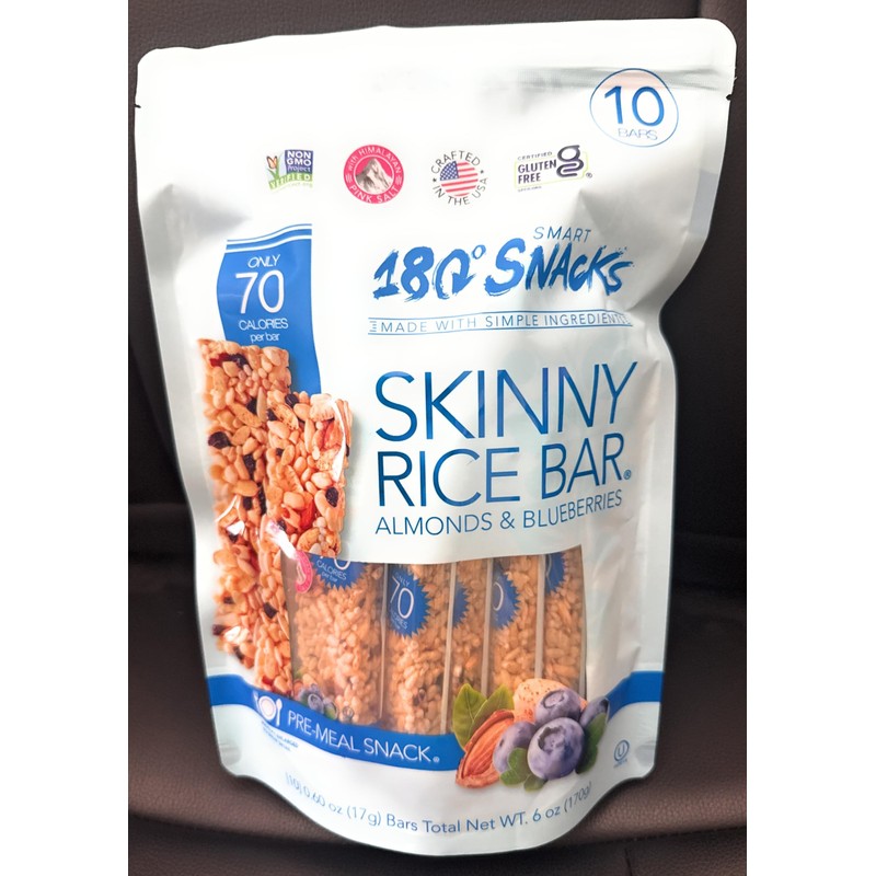 180 Snacks, Skinny Rice Bar, Almonds & Blueberries, 10 Bars
