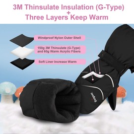 Unigear Kids’ Ski Gloves / Mittens, Waterproof and Windproof Snow Mittens, Breathable Thermal Warm Winter Gloves for Boys and Girls Ages 2 to 8 Years, black