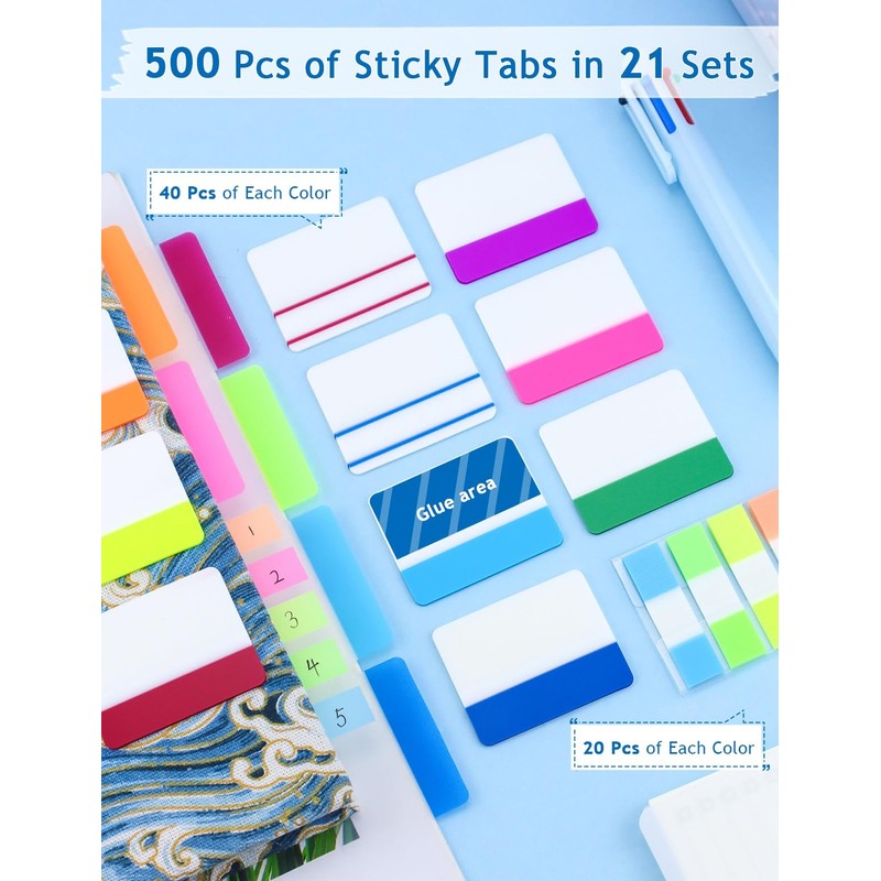 GAUENEEN 500 Pcs Sticky Page Tabs, Book Tabs Writable, 2