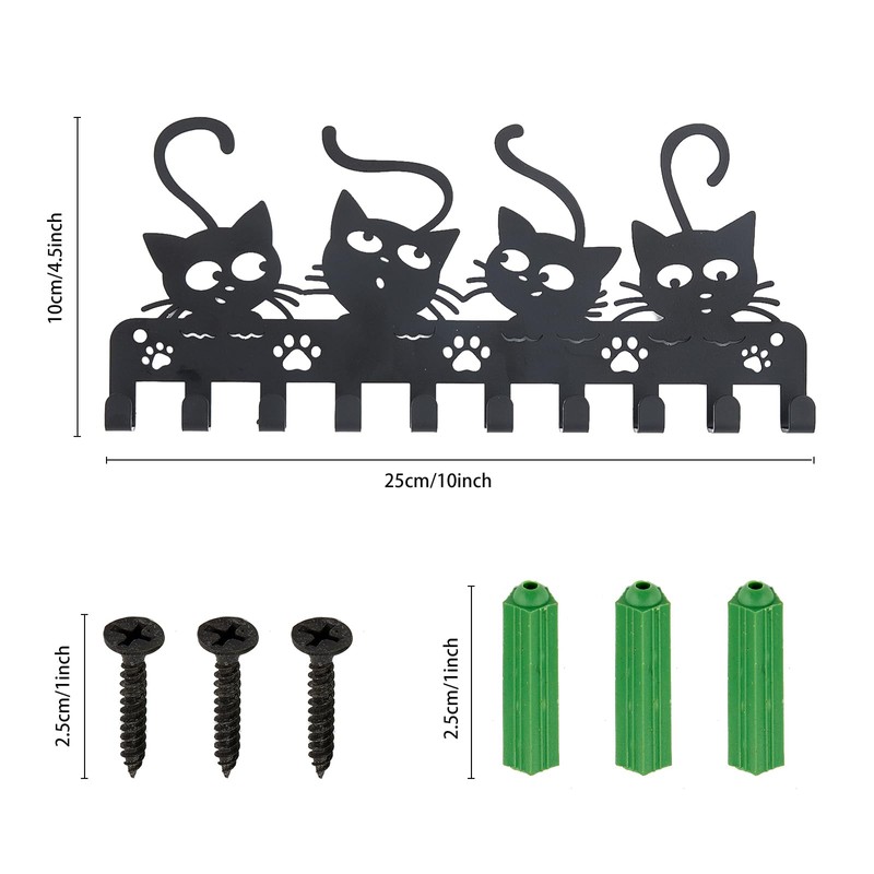 SUPERDANT Cat Wall Key Hook Wall Hook with Black Cats