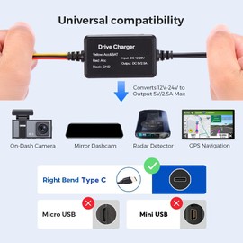 Dash Cam Hardwire Kit,12V-24V to 5V Car Dash Camera Charger Power Cord, Gift 4 Fuse Tap Cable and Installation Tool