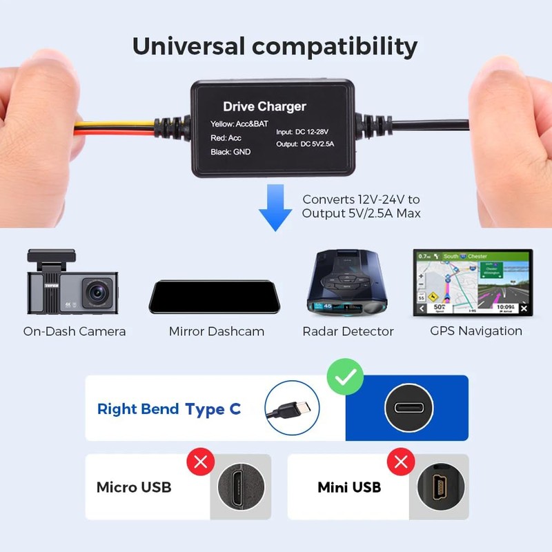Dash Cam Hardwire Kit,12V-24V to 5V Car Dash Camera Charger