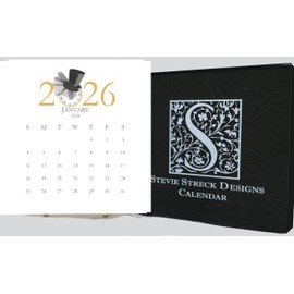 Desk Calendar with easel 2026 - Small Desktop Calendar - 6.125 x 6.125 Card stock - At A Glance - Office Calendar - Hand Glittered - By Stevie Streck Designs