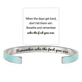 Remember Who The F You Are Motivational Color Bangle, Stainless Steel Inspirational Cuff Bracelets with Hidden Message Engraved Bracelet Jewelry Gift for Women Sisters Friends, Adjustable, Stainless