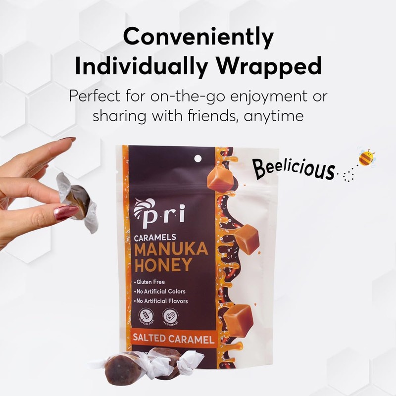 P.R.I Manuka Honey Salted Caramels, Sweet and Chewy All Natural