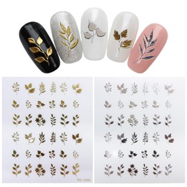 NAS-117 Nail Stickers Set of 2 [Leaf] Gold Silver Art Self Metallic Deco Cute Stylish Sparkling Pumpumaru