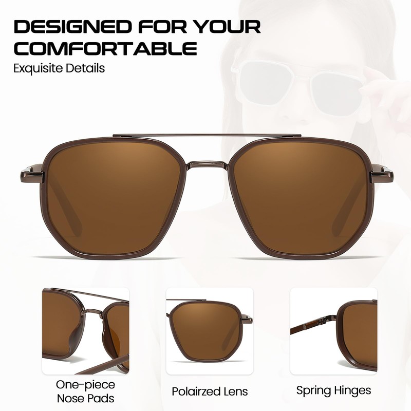 SODQW Tangle Free Aviator Sunglasses for Women Men Square Frame