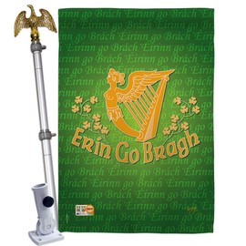 Breeze Decor St Patrick Erin Go Bragh House Flag Eagle Set Spring Shamrock Leprechaun Lucky Coin Holiday March Irish Clover Small Decorative Gift Yard Banner Made in USA 28 X 40