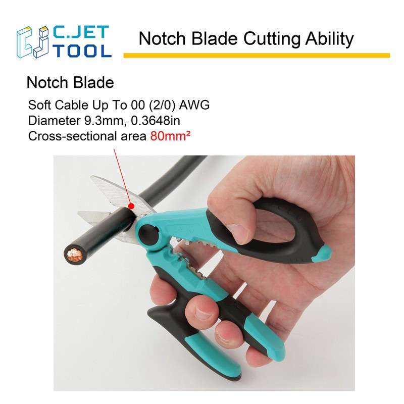 C.JET TOOL 7" Stainless Professional Electrician Scissors Multi-Grip Design Aluminium