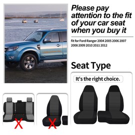 runfider 2PCS 60/40 High Back Bench Seat Cover with Hooks Compatible with Ford Ranger 2004 2005 2006 2007 2008 2009 2010 2011 2012 - Black
