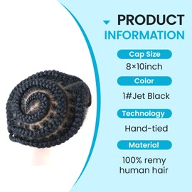 lumeng cornrow braided wigs Afro Braid Toupee for Black Men 4mm Tight Afro Kinky Mens Braid 6’’Real Human Hair Mans Style 1# Black Braiding Male Hair Unit Mens Hair Pieces Ready to Wear 8x10''